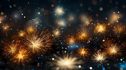 Fototapeta premium Happy New Year, burning fireworks with bokeh light background