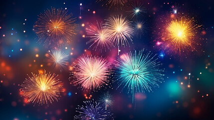 Happy New Year, burning fireworks with bokeh light background