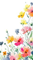 Watercolor Meadow at Dawn. A serene watercolor meadow with wildflowers at dawn.