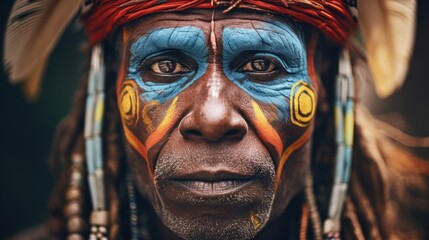 Authentic Native African Warrior Painted in Colorful Tribe Culture