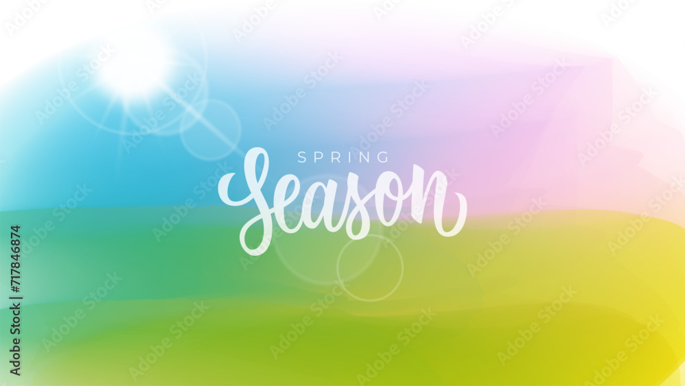 Poster spring season. blurred background with hand lettering. springtime banner with soft gradient colors f