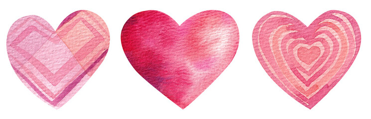 Valentine's Day, hearts, watercolor illustrations, red, pink, celebration invitation, decoration