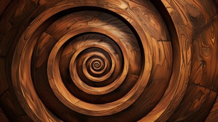 Brown red real walnut wooden furniture panel round circle spiral pattern fractal background. Furniture wall decoration element. Wooden decoration element fractal background. Spiral fractal pattern