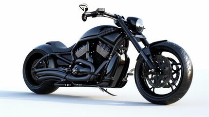 Custom black motorcycle on a white background - obrazy, fototapety, plakaty