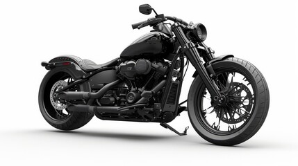 Custom black motorcycle on a white background