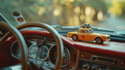 This is my car dashboard with a car toy - obrazy, fototapety, plakaty