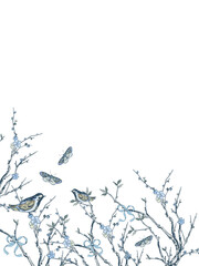 Greeting card. Bloom. Chinoiserie. border frame. template Vintage floral illustration.