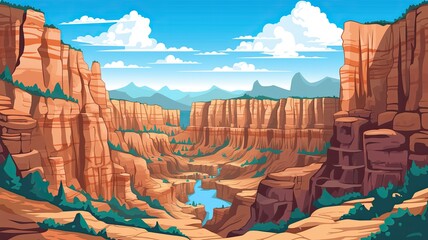 cartoon illustration of The Grand Canyon, A Natural Wonder of the World