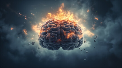 Human brain filled with smoke. Brain exploding with knowledge an