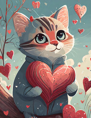 Valentine's day funny image with a cute cat.