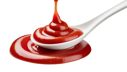 Spoon with ketchup isolated on transparent background. 3d rendering