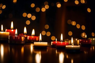 burning candles in black and  bokeh light background