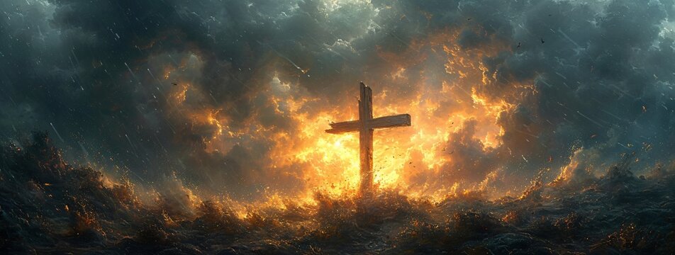 Fiery Cross in the Sky: A Dramatic Religious Artwork for Easter Generative AI
