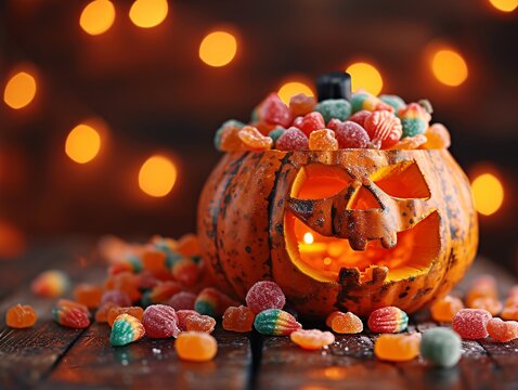 Candy-Clad Pumpkin: A Sweet Halloween Treat Generative AI