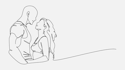 male and female couple in single continuous line drawing style. editable stroke. romantic, love. vector illustration