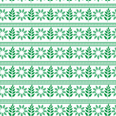 Tribal traditional fabric batik ethnic of ikat floral seamless pattern of green leaves Spring Blossom Vector Design on a white background