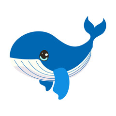 Vector cartoon illustration with cute whale 