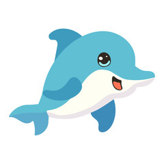 Vector cartoon illustration with cute dolphin