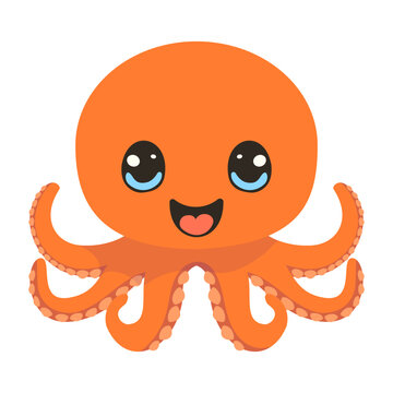 Vector cartoon illustration with cute octopus
