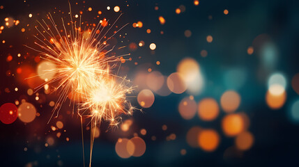 Obraz premium Beautiful creative holiday background. Fireworks and sparkles