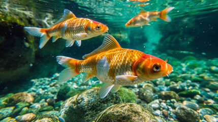 Naklejka premium Fish swimming in a ocean, Fish in the sea with clear water