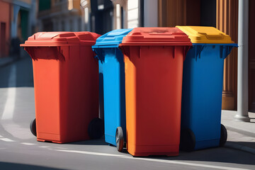 red and yellow garbage bin. 