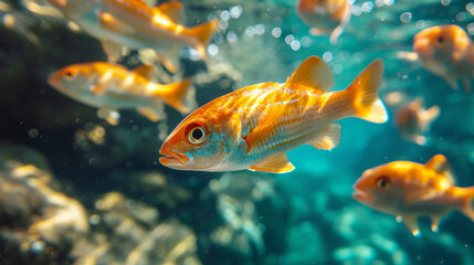 Naklejka premium Fish swimming in a ocean, Fish in the sea with clear water