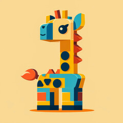 Cubist Giraffe Artwork on Blue Background

