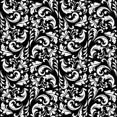 Flower pattern. Seamless white and black ornament. Graphic vector background. Ornament for fabric, wallpaper, packaging