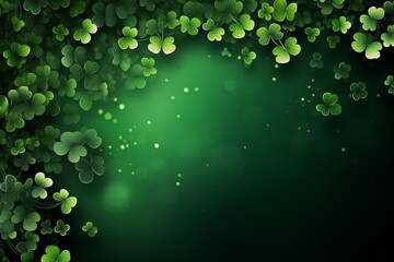 Ornament of clover leaves on a dark green background. St. Patrick's Day celebration, luck and fortune concept, copy space
