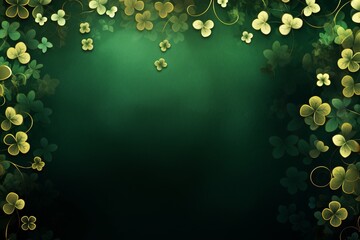 Frame of clover leaves on a dark green background. St. Patrick's Day celebration, luck and fortune concept, copy space
