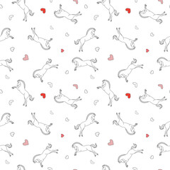 Seamless vector pattern background illustration with horses and hearts