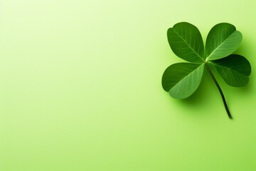 Clover leaf on a pale light green background. background. St. Patrick's Day celebration, luck and fortune concept, copy space
