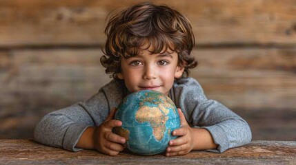 Eco-Friendly Future: A Young Boy Embraces the Earth Generative AI