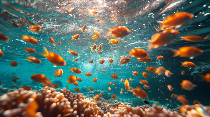 Fototapeta na wymiar Fish swimming in very clear water