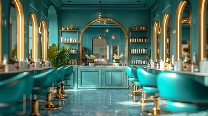 Beauty salon room in turquoise tones - obrazy, fototapety, plakaty