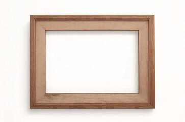 Marco vertical rectangular fino de madera clara colgado en una pared con textura blanca, plano, vista superior, ilustración 3D.
