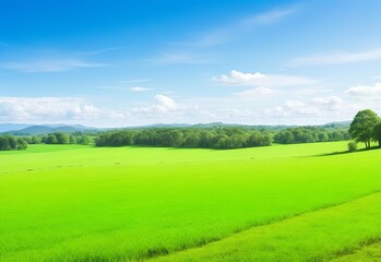 Obraz premium Country landscape with fields green grass trees