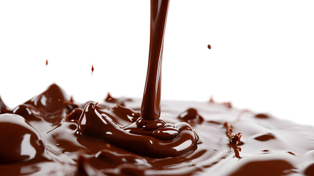 Pouring Chocolate Dripping From Top Isolated On White