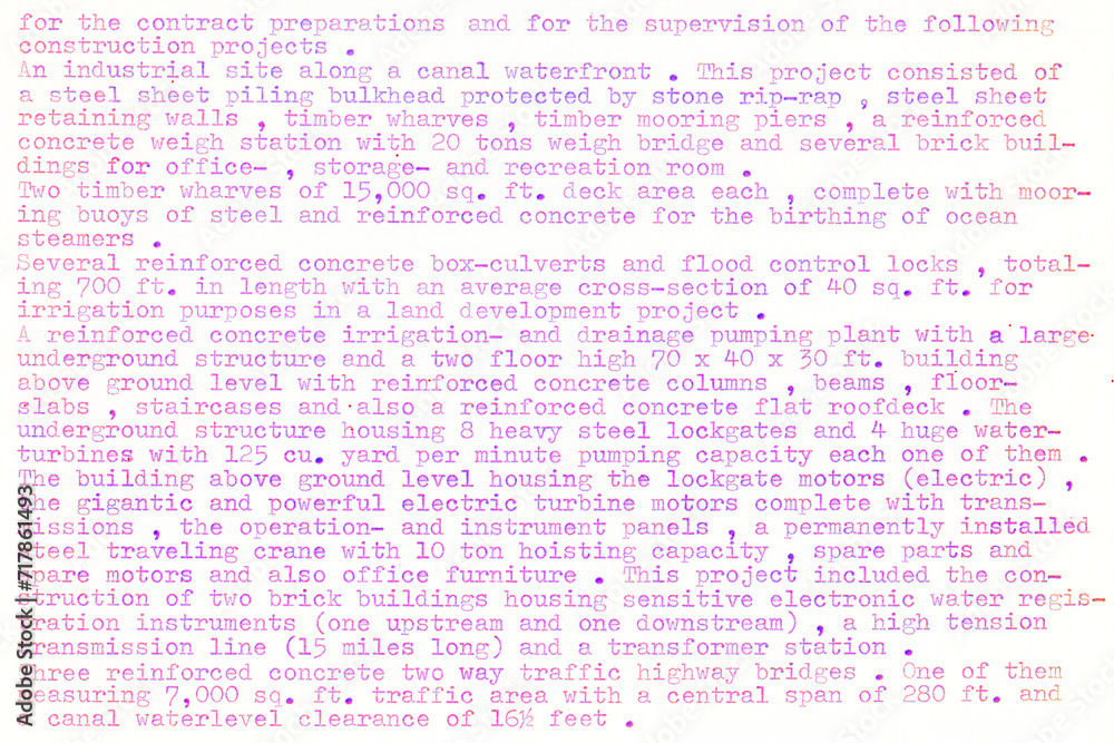 Fototapete red text written on an old typewriter. it is part of a resume of a civil engineer who has worked in 