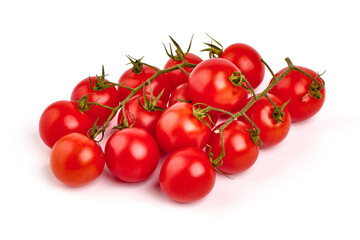 Heap of fresh cherry tomatoes, isolated on white background.