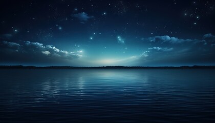 Fototapeta premium Night sky over water.. Panorama, clouds, starry night