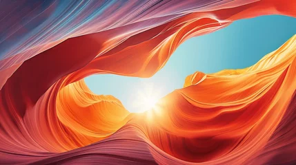 Keuken foto achterwand Antelope canyon in Arizona, stone above and below, blue sky and sun in the middle, light blue and orange © Zahid