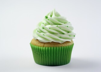 Delicious Shamrock-Decorated Cupcake with Green Frosting for St. Patrick's Day - Generative AI