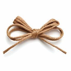 Bown twine isolated on a white background. The rope is tied in a knot. High quality