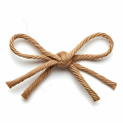 Bown twine isolated on a white background. The rope is tied in a knot. High quality