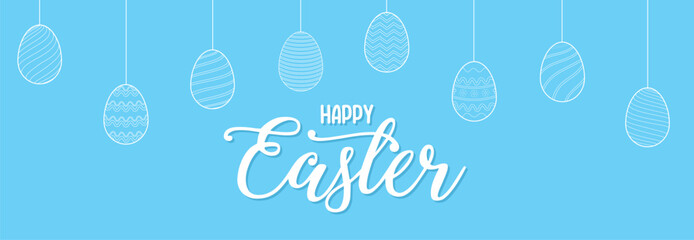 Happy Easter design with line easter eggs on blue background