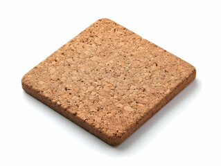 Square cork coaster isolated white background. High-resolution