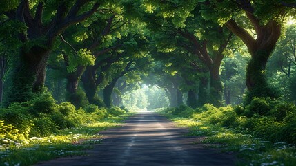 Obraz premium A serene forest path on a sunny day Generative AI