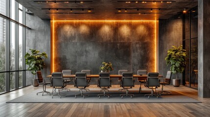 Empty boardroom in office, conference room modern design. Business interior